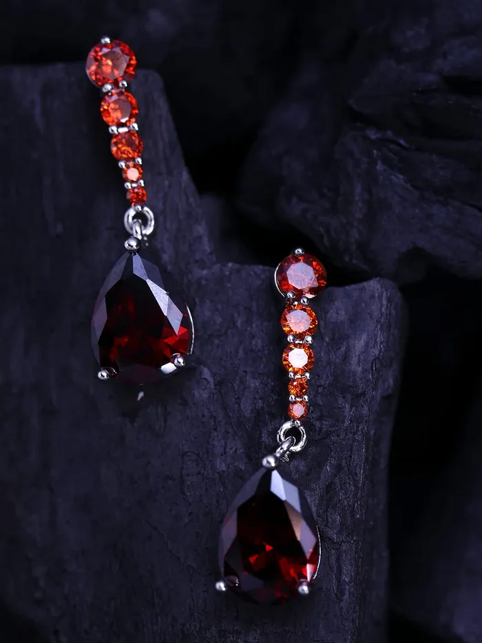 Necklaces Kairangi Kairangi Drop Earrings for Women Red Crystal Earrings Elegant Silver Plated Crystal Drop Earrings for Women and Girls