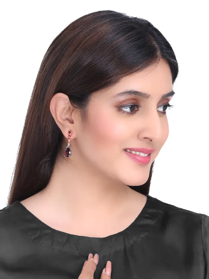 Necklaces Kairangi Kairangi Drop Earrings for Women Red Crystal Earrings Elegant Silver Plated Crystal Drop Earrings for Women and Girls