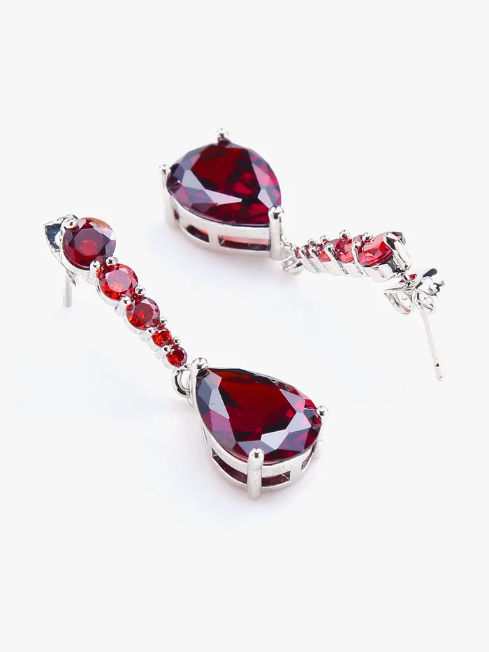 Necklaces Kairangi Kairangi Drop Earrings for Women Red Crystal Earrings Elegant Silver Plated Crystal Drop Earrings for Women and Girls