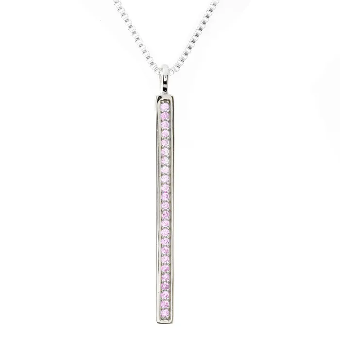Necklaces Pendant Solid Bar Pink Rhinestone 925 Sterling Silver Rhodium Coated 212 PEN001 Necklaces Pendant Solid Bar Pink Rhinestone 925 Sterling Silver Rhodium Coated 212 PEN001