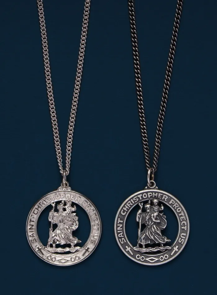 Necklaces Saint Christopher Round Sterling Silver Pendant Necklace for Men WE ARE ALL SMITH Necklaces Saint Christopher Round Sterling Silver Pendant Necklace for Men WE ARE ALL SMITH