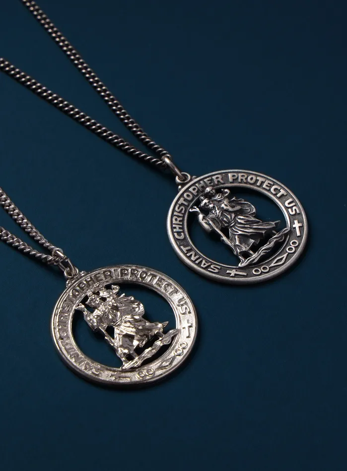 Necklaces Saint Christopher Round Sterling Silver Pendant Necklace for Men WE ARE ALL SMITH