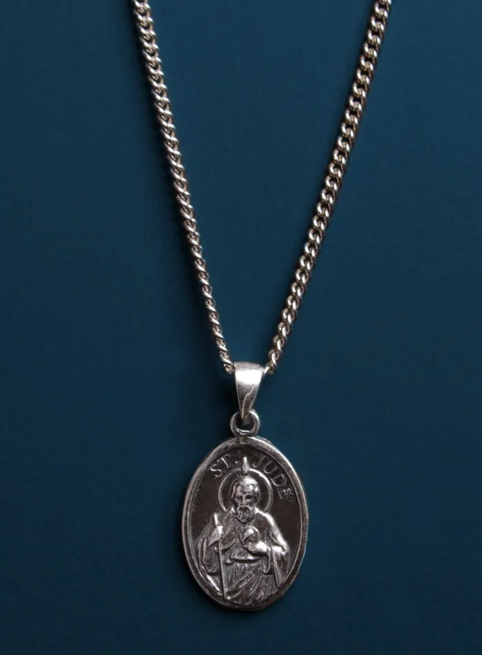Necklaces St Jude Sterling Silver Medal Necklace for Men WE ARE ALL SMITH