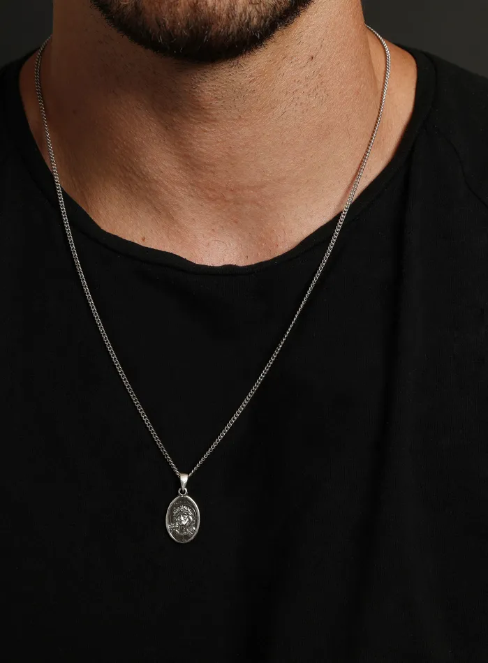 Necklaces WE ARE ALL SMITH Jesus and Mary Sterling Silver Medal Necklace for Men