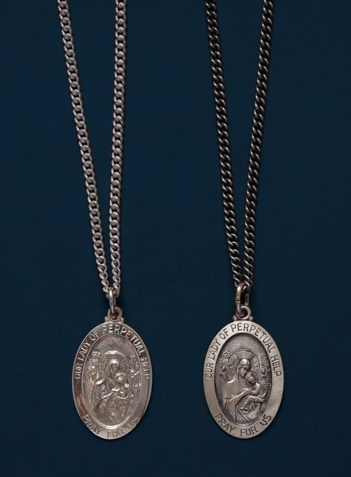 Necklaces WE ARE ALL SMITH Lady or Perpetual Help Sterling Silver Oval Medal Necklace for Men
