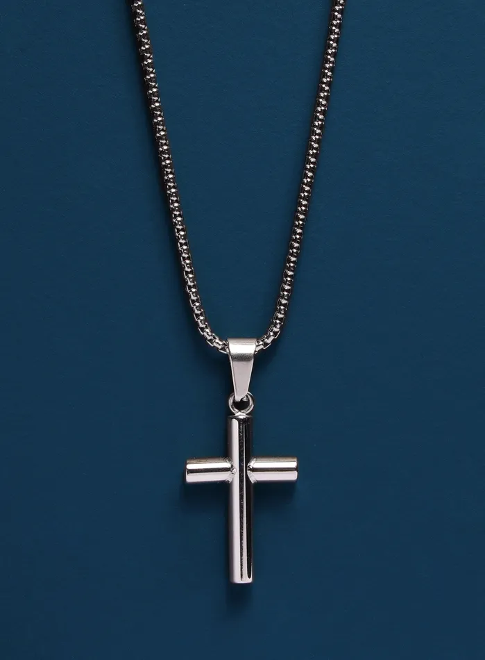 Necklaces WE ARE ALL SMITH Mens Jewelry Clothing 316L Stainless Steel Medium Bamboo Cross Necklace