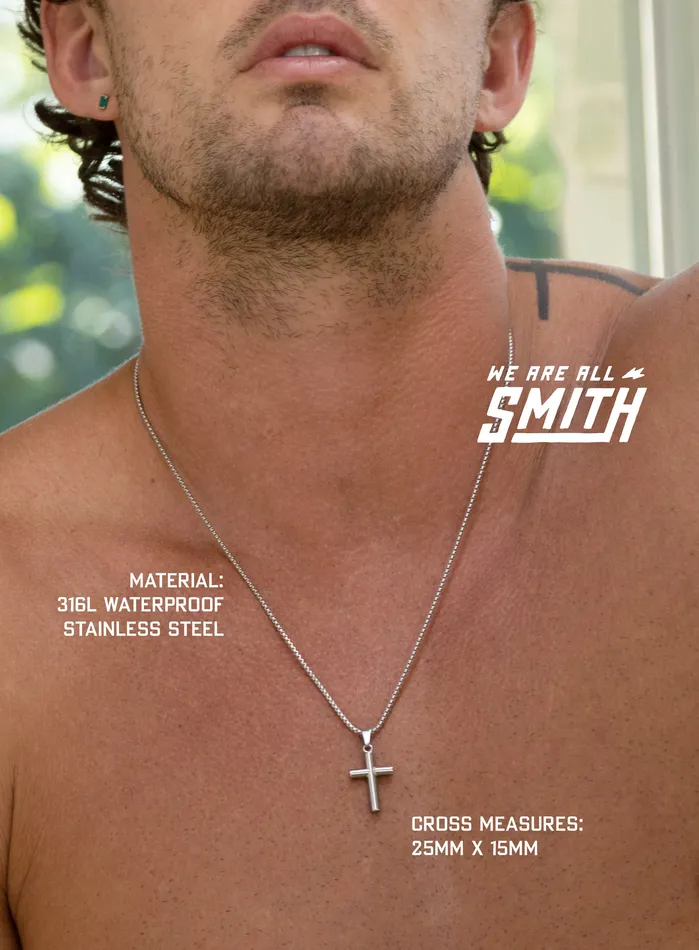 Necklaces WE ARE ALL SMITH Mens Jewelry Clothing 316L Stainless Steel Medium Bamboo Cross Necklace