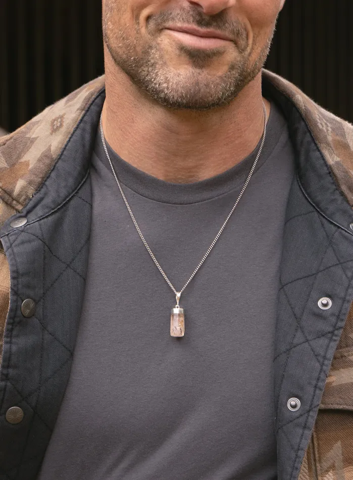Necklaces WE ARE ALL SMITH Mens Jewelry Clothing One of a Kind Genuine Morganite Pendant on 925 Sterling Silver Chain