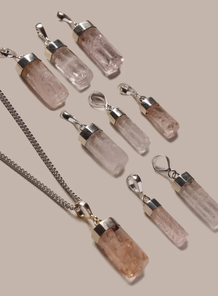 Necklaces WE ARE ALL SMITH Mens Jewelry Clothing One of a Kind Genuine Morganite Pendant on 925 Sterling Silver Chain