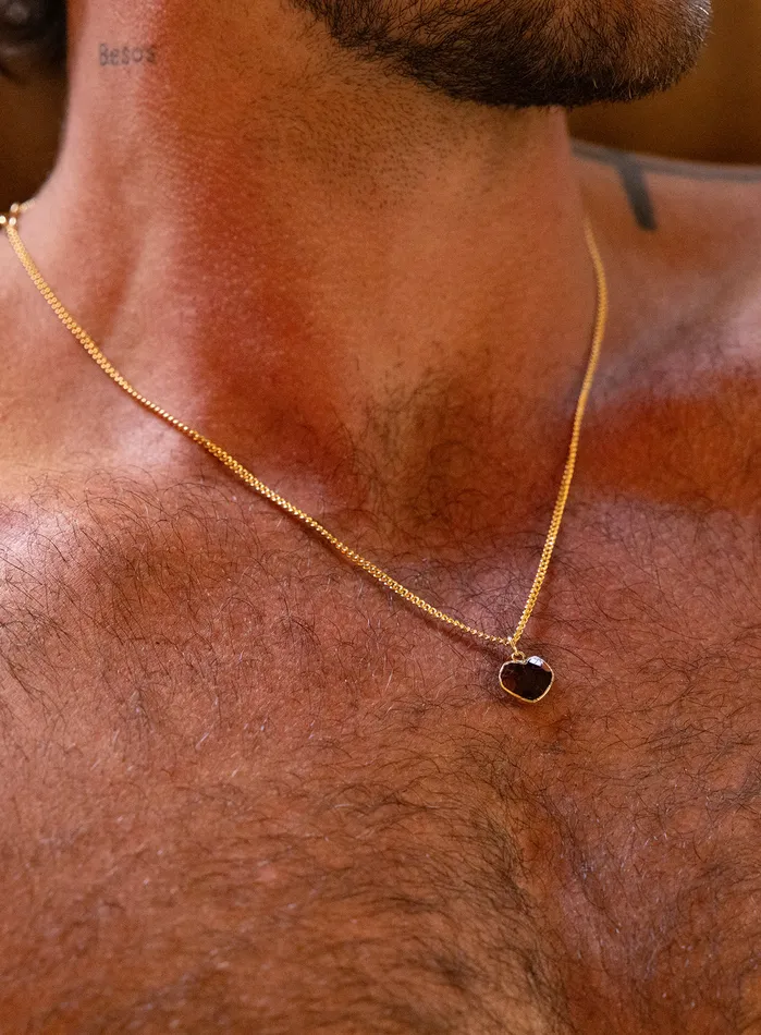 Necklaces WE ARE ALL SMITH Mens Jewelry Clothing Raw Garnet Heart Shaped 14k Gold Filled Pendant Necklace for Men