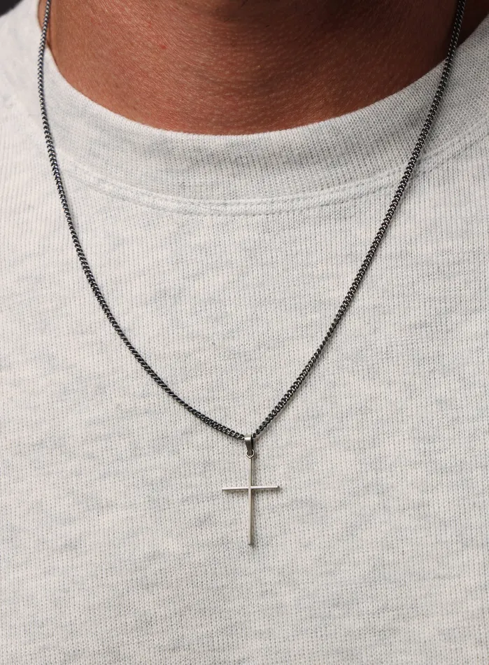 Necklaces WE ARE ALL SMITH Minimalist Sterling Silver Cross Pendant Necklace for Men
