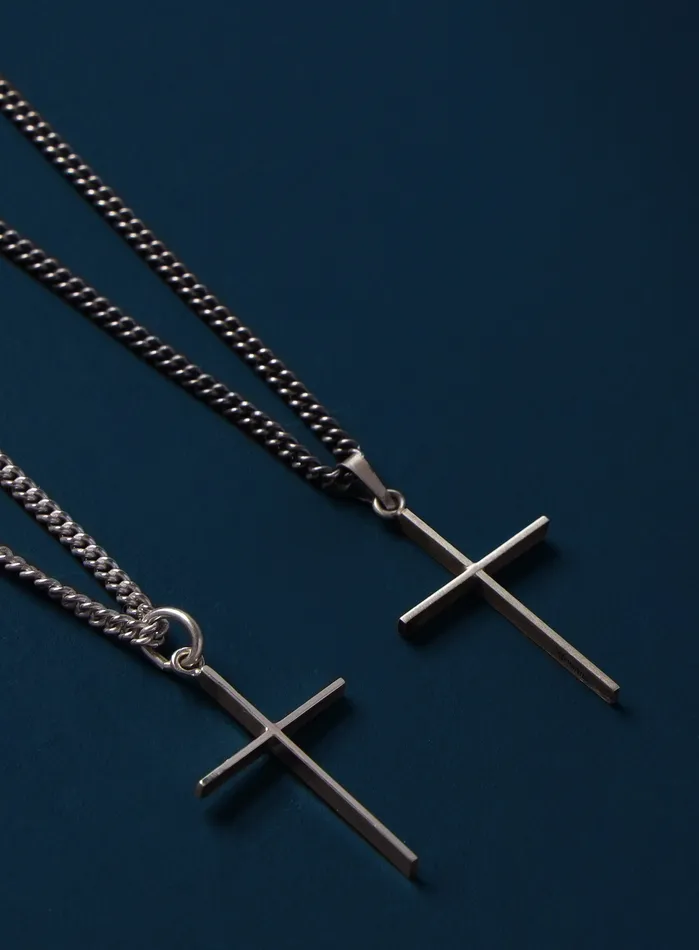 Necklaces WE ARE ALL SMITH Minimalist Sterling Silver Cross Pendant Necklace for Men