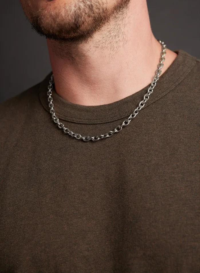Necklaces WE ARE ALL SMITH Waterproof Chunky 7mm 316L Silver Stainless Steel Oval Cable Chain