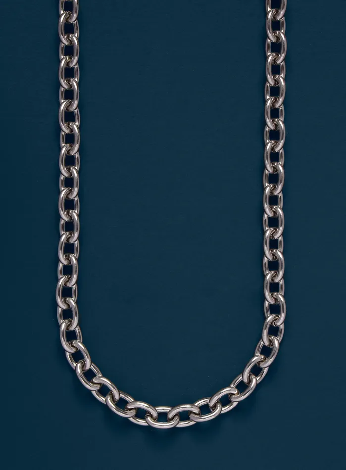 Necklaces WE ARE ALL SMITH Waterproof Chunky 7mm 316L Silver Stainless Steel Oval Cable Chain
