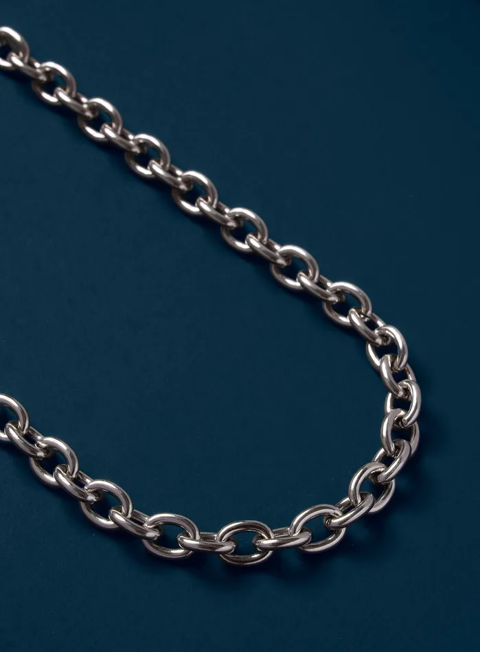 Necklaces WE ARE ALL SMITH Waterproof Chunky 7mm 316L Silver Stainless Steel Oval Cable Chain