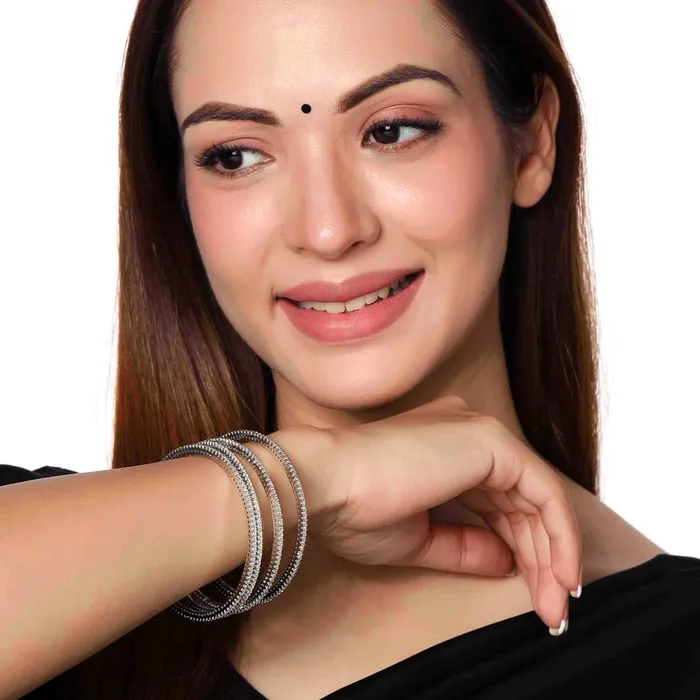 Necklaces Yellow Chimes Bangles for Women Girls Traditional American Diamond Bangles for women Silver Tone White AD Stone Bangles for girls Birthday Gift For girls women Anniversary Gift for Wife Yellow Chimes