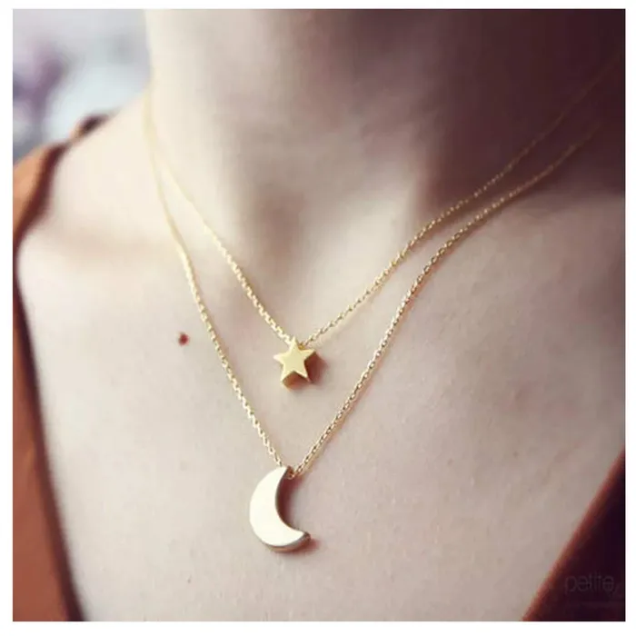 Necklaces Yellow Chimes Classic Look Dual Layer Chain with Moon and Star Design Gold Plated Choker Necklace for Women and Girls Yellow Chimes