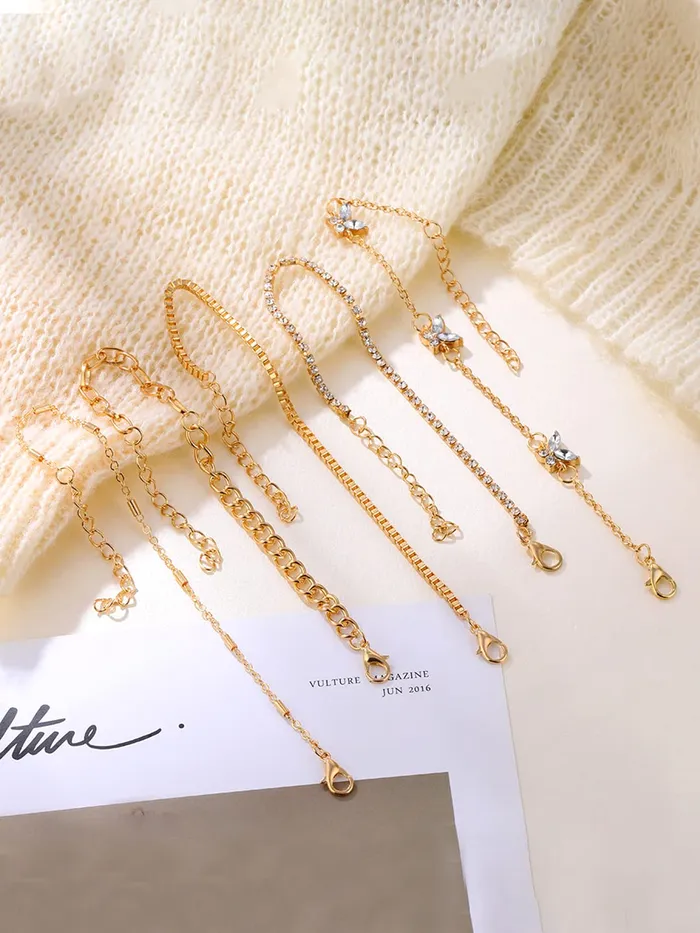 Necklaces Yellow Chimes Combo Bracelets for Women 5 Pcs Gold Plated Chain Bracelet Set for Women and Girls Yellow Chimes