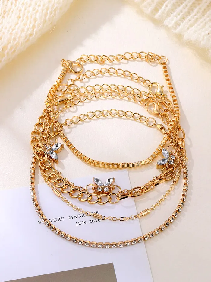 Necklaces Yellow Chimes Combo Bracelets for Women 5 Pcs Gold Plated Chain Bracelet Set for Women and Girls Yellow Chimes