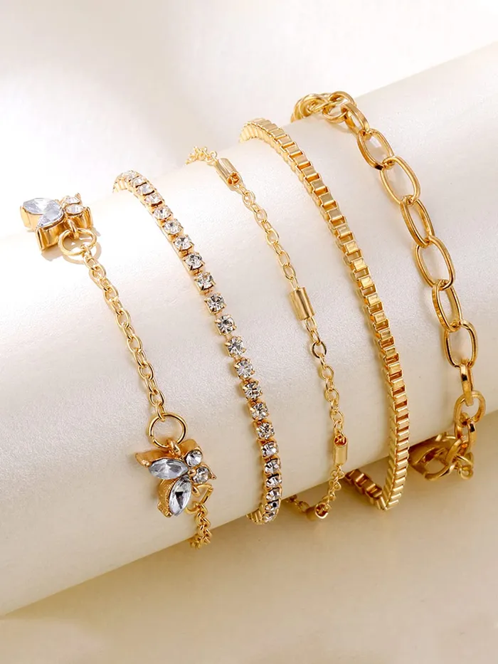 Necklaces Yellow Chimes Combo Bracelets for Women 5 Pcs Gold Plated Chain Bracelet Set for Women and Girls Yellow Chimes