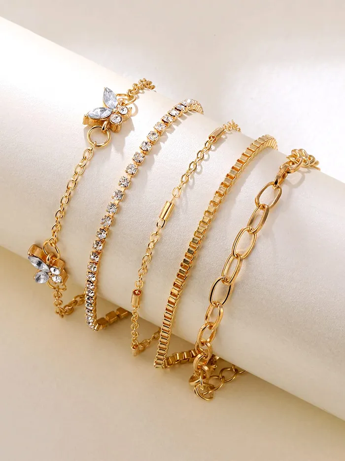 Necklaces Yellow Chimes Combo Bracelets for Women 5 Pcs Gold Plated Chain Bracelet Set for Women and Girls Yellow Chimes