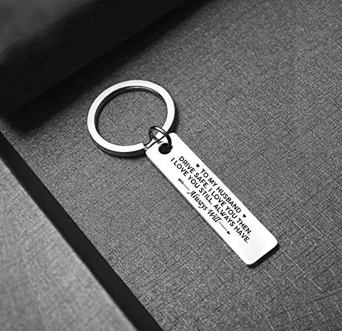 Necklaces Yellow Chimes Drive Safe Touching Love Message To Husband Stainless Steel Keychain Pendant with Chain for Men Yellow Chimes
