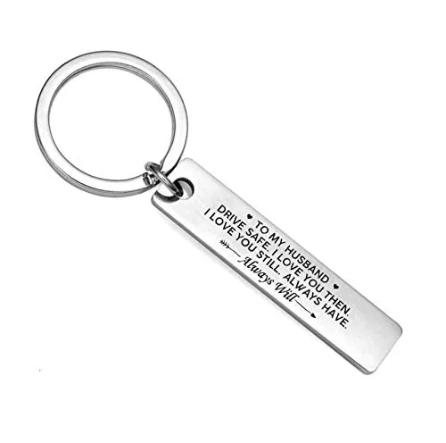 Necklaces Yellow Chimes Drive Safe Touching Love Message To Husband Stainless Steel Keychain Pendant with Chain for Men Yellow Chimes