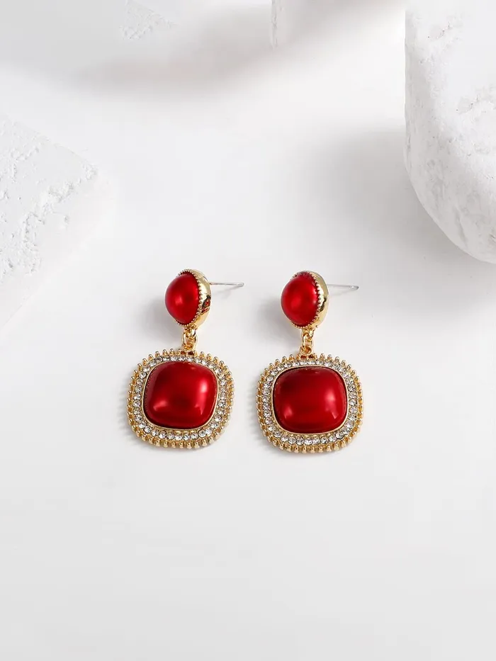 Necklaces Yellow Chimes Earrings For Women Red Color Pearl Studded Double Drop Earrings For Women and Girls Yellow Chimes