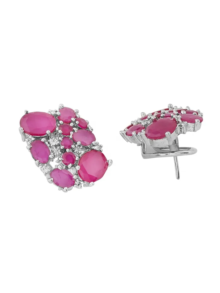 Necklaces Yellow Chimes Earrings For Women Silver Toned Oval Pink Crystal Studded Clip On Elegant Stud Earrings For Women and Girls Yellow Chimes