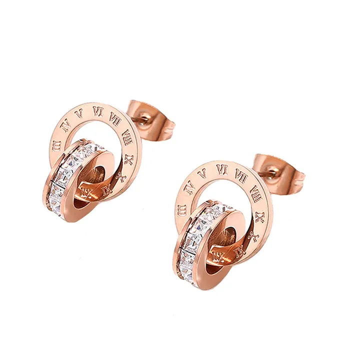 Necklaces Yellow Chimes Earrings for Women Western Rose Gold Plated Stainless Steel Roman Numericals Engraved Crystal Statement Drop Earrings for Women and Girls Yellow Chimes