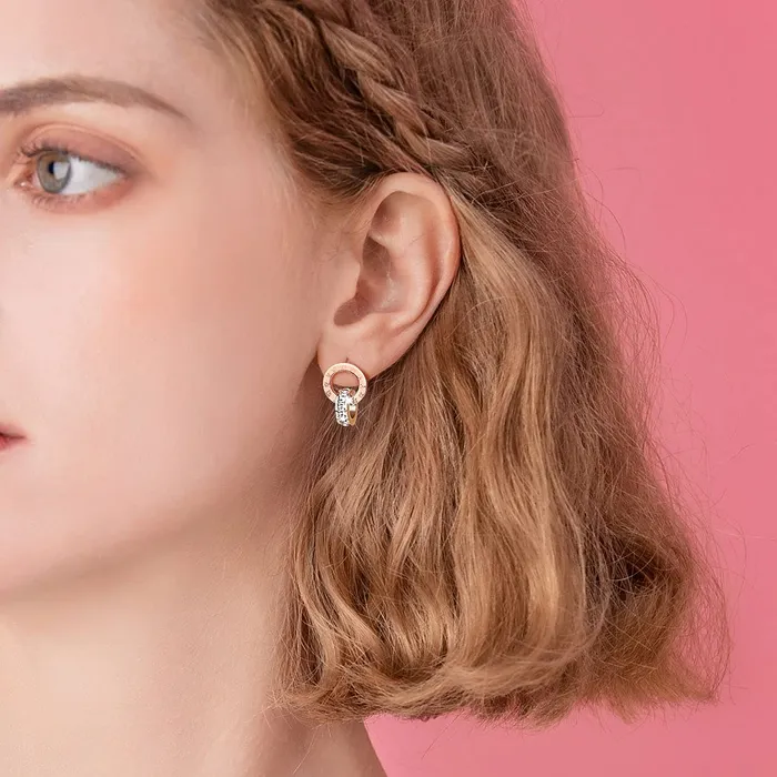 Necklaces Yellow Chimes Earrings for Women Western Rose Gold Plated Stainless Steel Roman Numericals Engraved Crystal Statement Drop Earrings for Women and Girls Yellow Chimes
