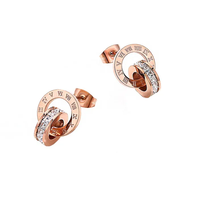Necklaces Yellow Chimes Earrings for Women Western Rose Gold Plated Stainless Steel Roman Numericals Engraved Crystal Statement Drop Earrings for Women and Girls Yellow Chimes