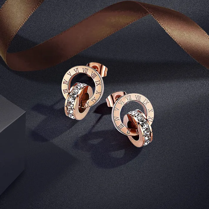 Necklaces Yellow Chimes Earrings for Women Western Rose Gold Plated Stainless Steel Roman Numericals Engraved Crystal Statement Drop Earrings for Women and Girls Yellow Chimes