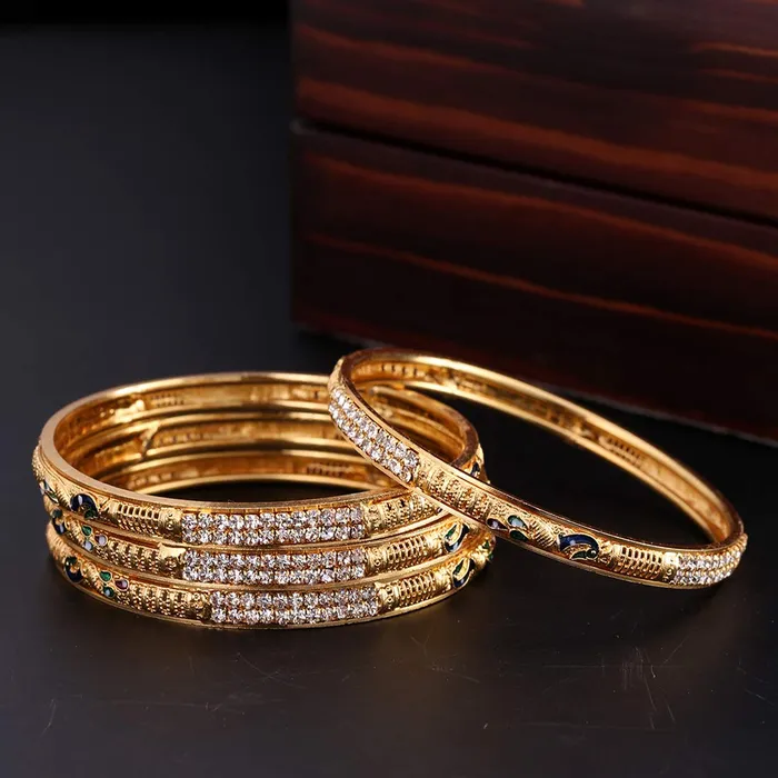 Necklaces Yellow Chimes Ethnic Gold Plated Peacock Designer Crystal Studded Traditional 4 Pcs Bangles Set for Women and Girls 26 Yellow Chimes