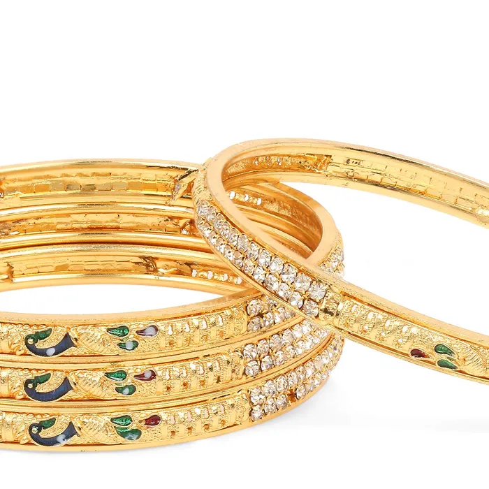 Necklaces Yellow Chimes Ethnic Gold Plated Peacock Designer Crystal Studded Traditional 4 Pcs Bangles Set for Women and Girls 26 Yellow Chimes