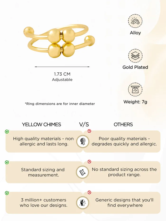 Necklaces Yellow Chimes Gold Plated Beads Ring Adjustable Womens Statement Ring Size 7 Gold Birthday Gift