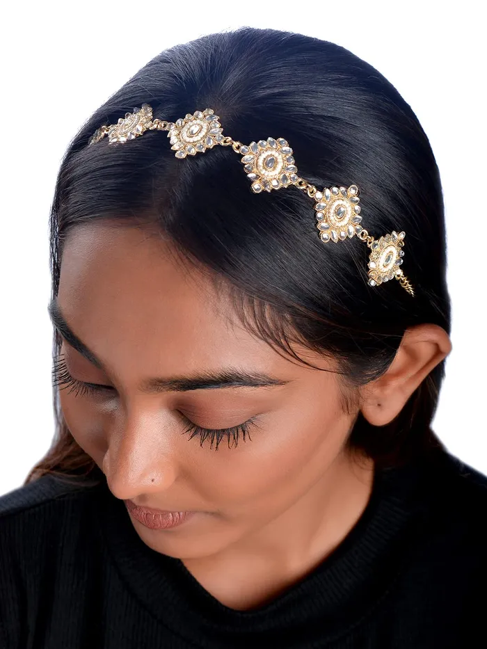 Necklaces Yellow Chimes Head Chain for Women Traditional Headband Gold Plated Kundan Studded Hairband Matha patti Jewellery Necklace for women and Girls Yellow Chimes