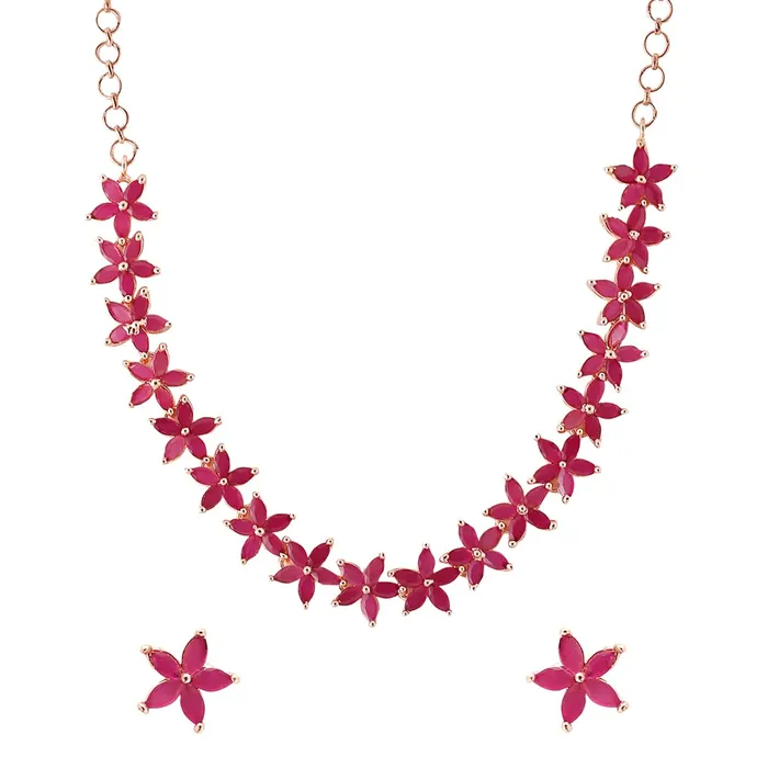 Necklaces Yellow Chimes Jewellery Set for Women Rose Gold Toned ADAmerican Diamond Studded Pink Crystal Floral Designed Choker Necklace Set for Women and Girls Yellow Chimes Necklaces Yellow Chimes Jewellery Set for Women Rose Gold Toned ADAmerican Diamond Studded Pink Crystal Floral Designed Choker Necklace Set for Women and Girls Yellow Chimes