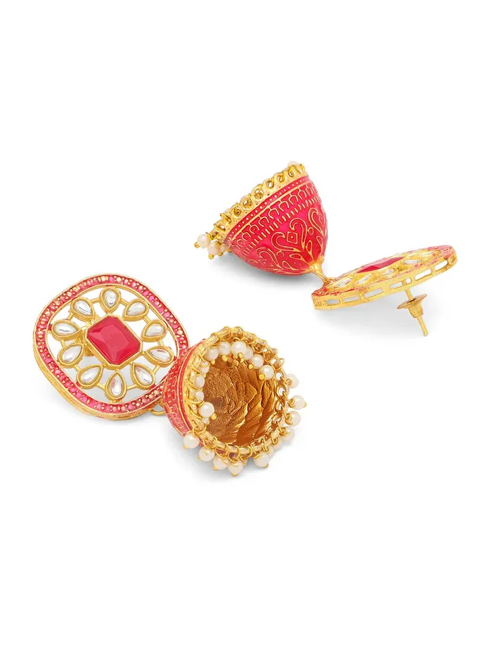 Necklaces Yellow Chimes Jhumka Earrings for Women Pink Meenakari Jhumka Earrings Traditional Gold Plated Kundan JhumkaJhumki Earrings for Women and Girls Yellow Chimes