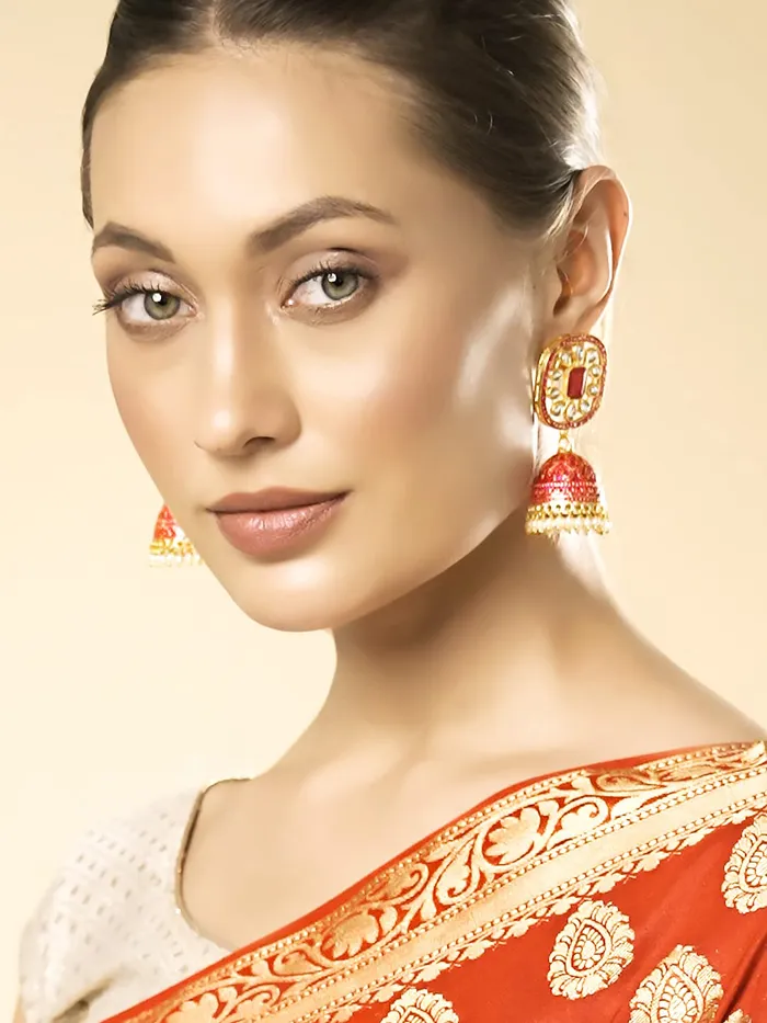 Necklaces Yellow Chimes Jhumka Earrings for Women Pink Meenakari Jhumka Earrings Traditional Gold Plated Kundan JhumkaJhumki Earrings for Women and Girls Yellow Chimes