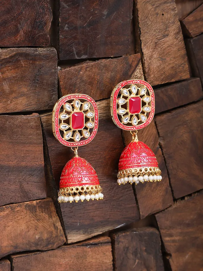 Necklaces Yellow Chimes Jhumka Earrings for Women Pink Meenakari Jhumka Earrings Traditional Gold Plated Kundan JhumkaJhumki Earrings for Women and Girls Yellow Chimes