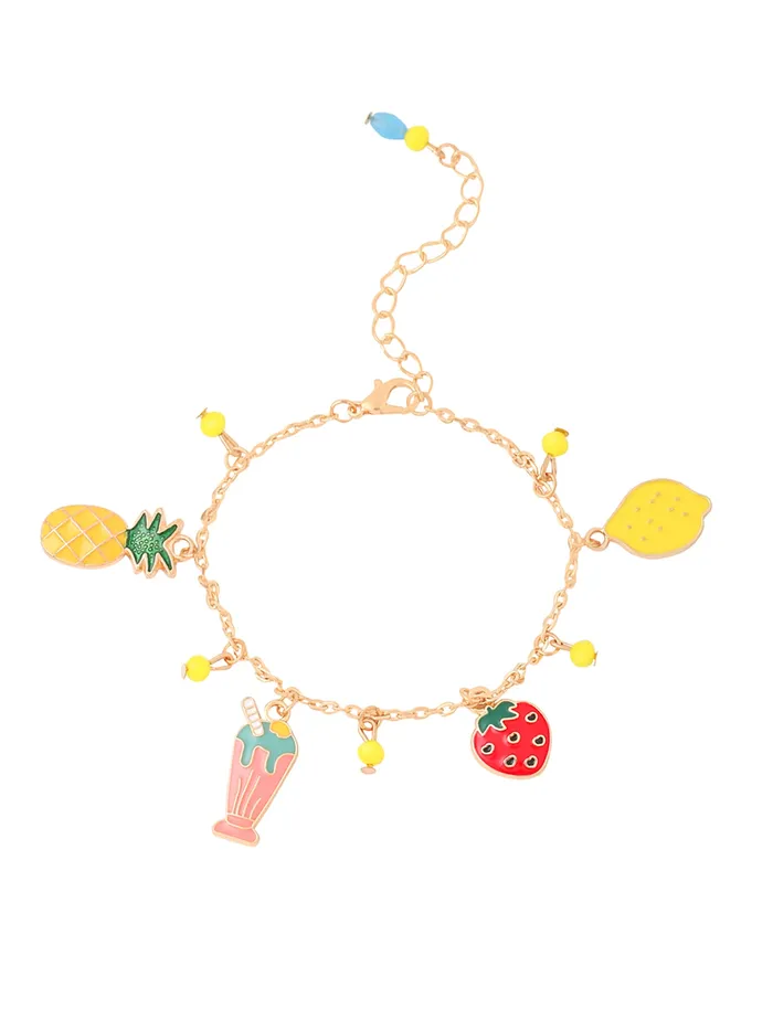 Necklaces Yellow Chimes Melbees by Yellow Chimes Gold Plated Fruits Charm Bracelet Adjustable Multicolor Hand Accessories for Girls Necklaces Yellow Chimes Melbees by Yellow Chimes Gold Plated Fruits Charm Bracelet Adjustable Multicolor Hand Accessories for Girls