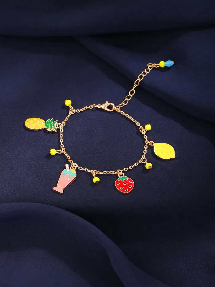 Necklaces Yellow Chimes Melbees by Yellow Chimes Gold Plated Fruits Charm Bracelet Adjustable Multicolor Hand Accessories for Girls
