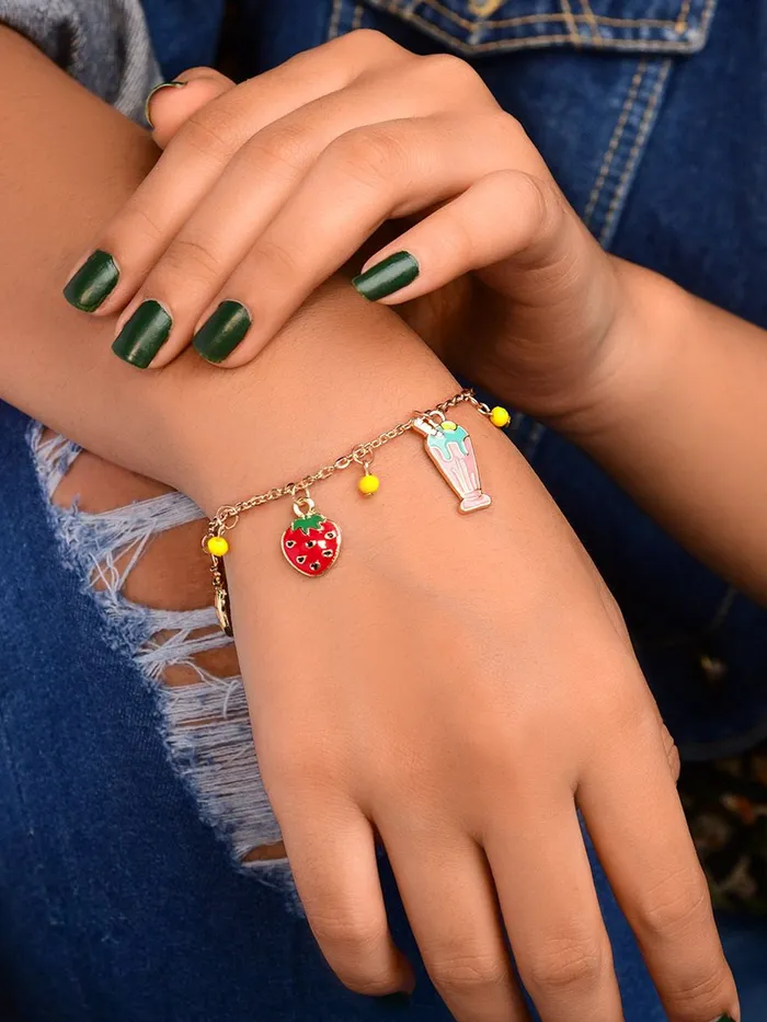 Necklaces Yellow Chimes Melbees by Yellow Chimes Gold Plated Fruits Charm Bracelet Adjustable Multicolor Hand Accessories for Girls