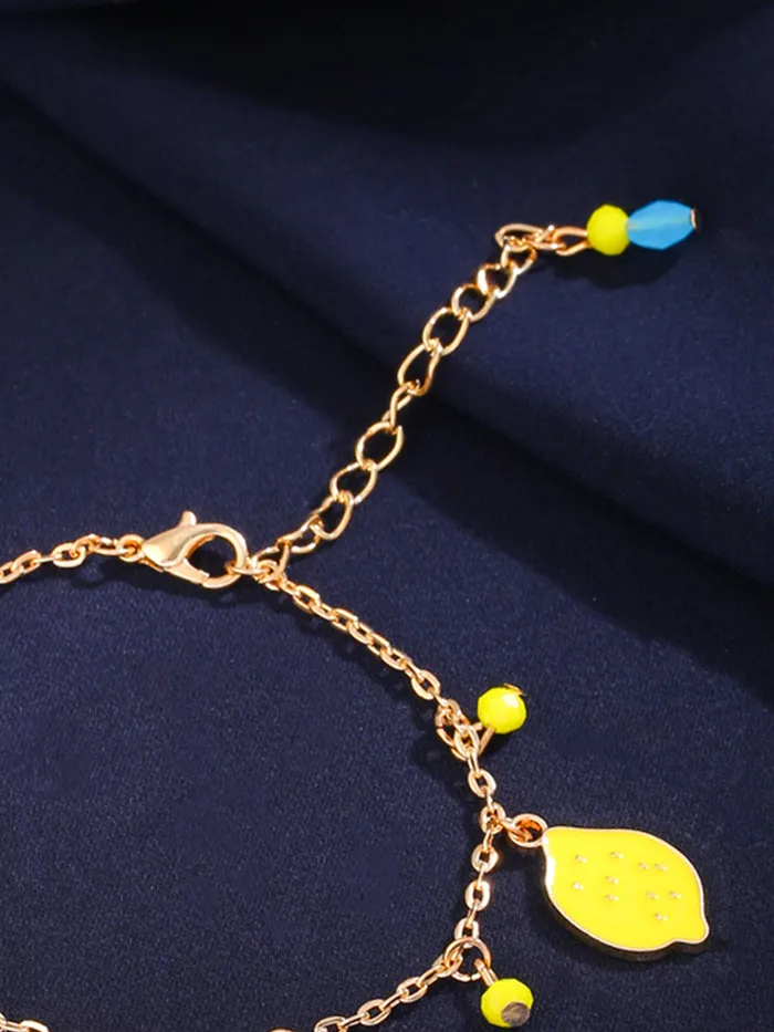 Necklaces Yellow Chimes Melbees by Yellow Chimes Gold Plated Fruits Charm Bracelet Adjustable Multicolor Hand Accessories for Girls