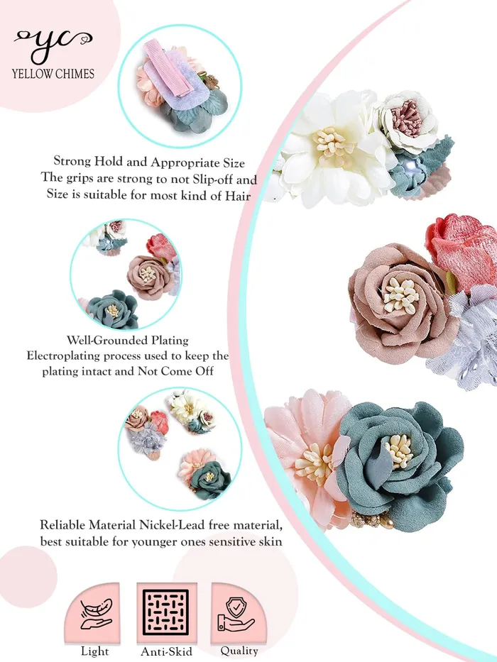 Necklaces Yellow Chimes Melbees by Yellow Chimes Hair Clips for Girls 3 PCS Hairclips for Kids Floral Hair Clips Set Beauty Imported Hair Clips Hair Accessories for Girls and Kids Women