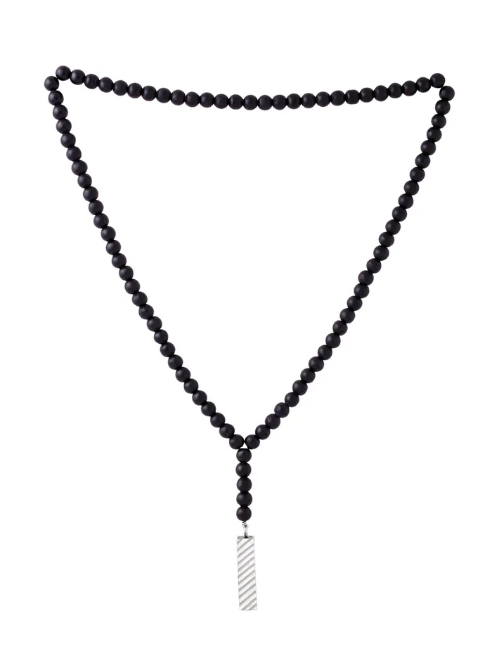 Necklaces Yellow Chimes Mens Black Beads Mala Necklace Stainless Steel Stylish Design 62 cm Black