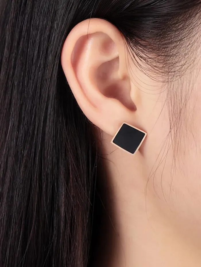Necklaces Yellow Chimes Stud Earrings for Women Western Rose Gold Plated Stainless Steel Black Square Stud Earrings For Women and Girls Yellow Chimes