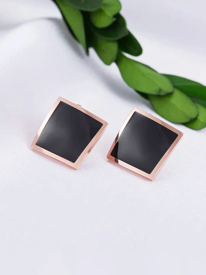 Necklaces Yellow Chimes Stud Earrings for Women Western Rose Gold Plated Stainless Steel Black Square Stud Earrings For Women and Girls Yellow Chimes