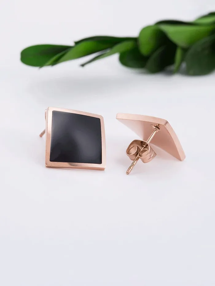 Necklaces Yellow Chimes Stud Earrings for Women Western Rose Gold Plated Stainless Steel Black Square Stud Earrings For Women and Girls Yellow Chimes